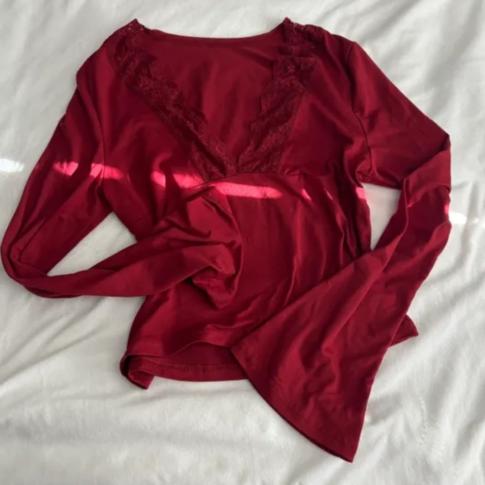 SHEIN bell sleeve lace trim top - Picture 3 of 4
